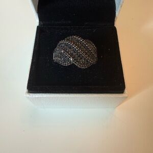 Black Spinel Sterling Silver Pave Twist Ring